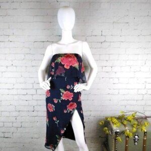 Lovers + Friends Floral Strapless Faux Wrap Ruched Mini Dress In Navy Size XS